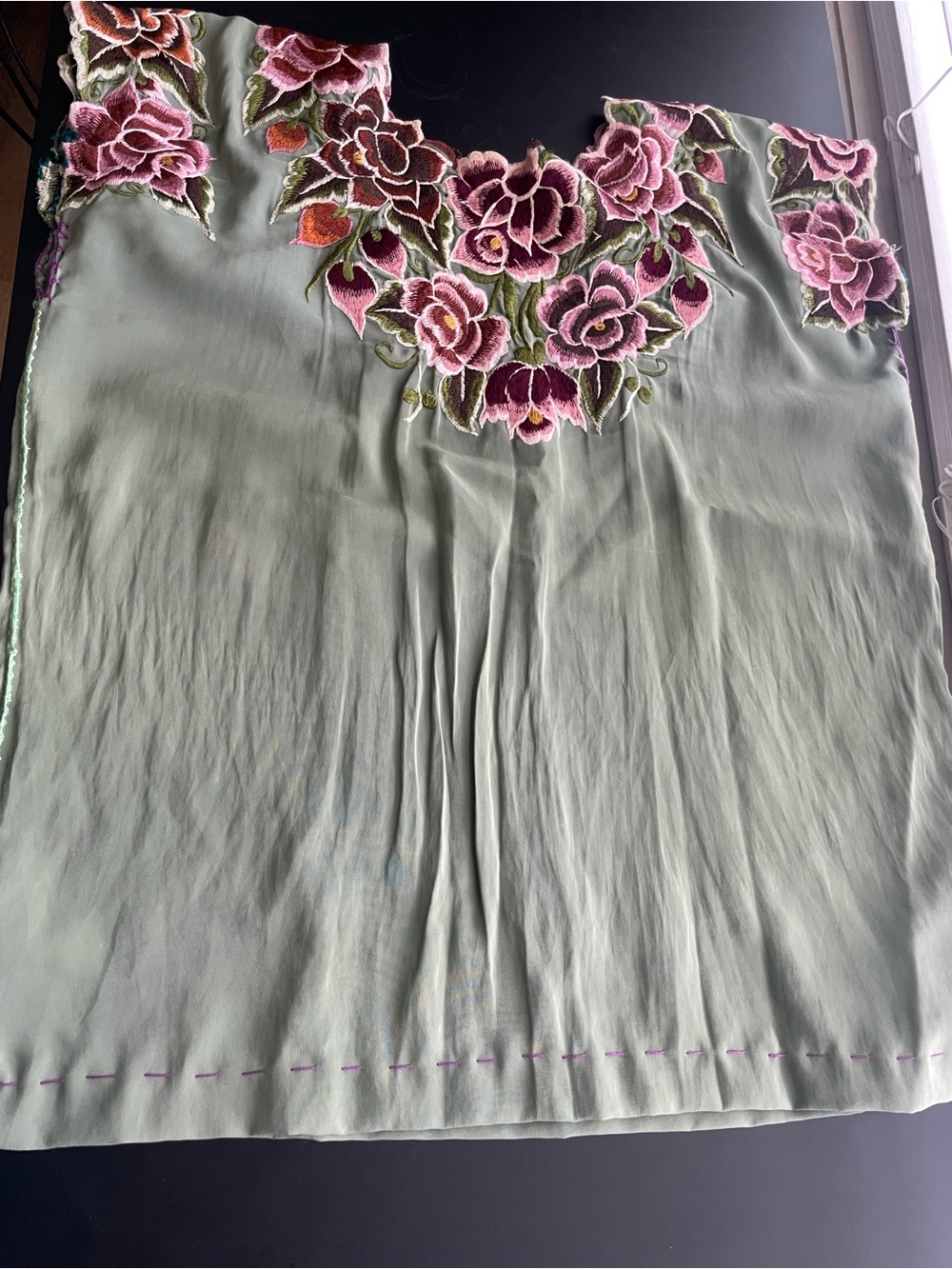 Embroidered Floral handmade Blouse in Sage Green